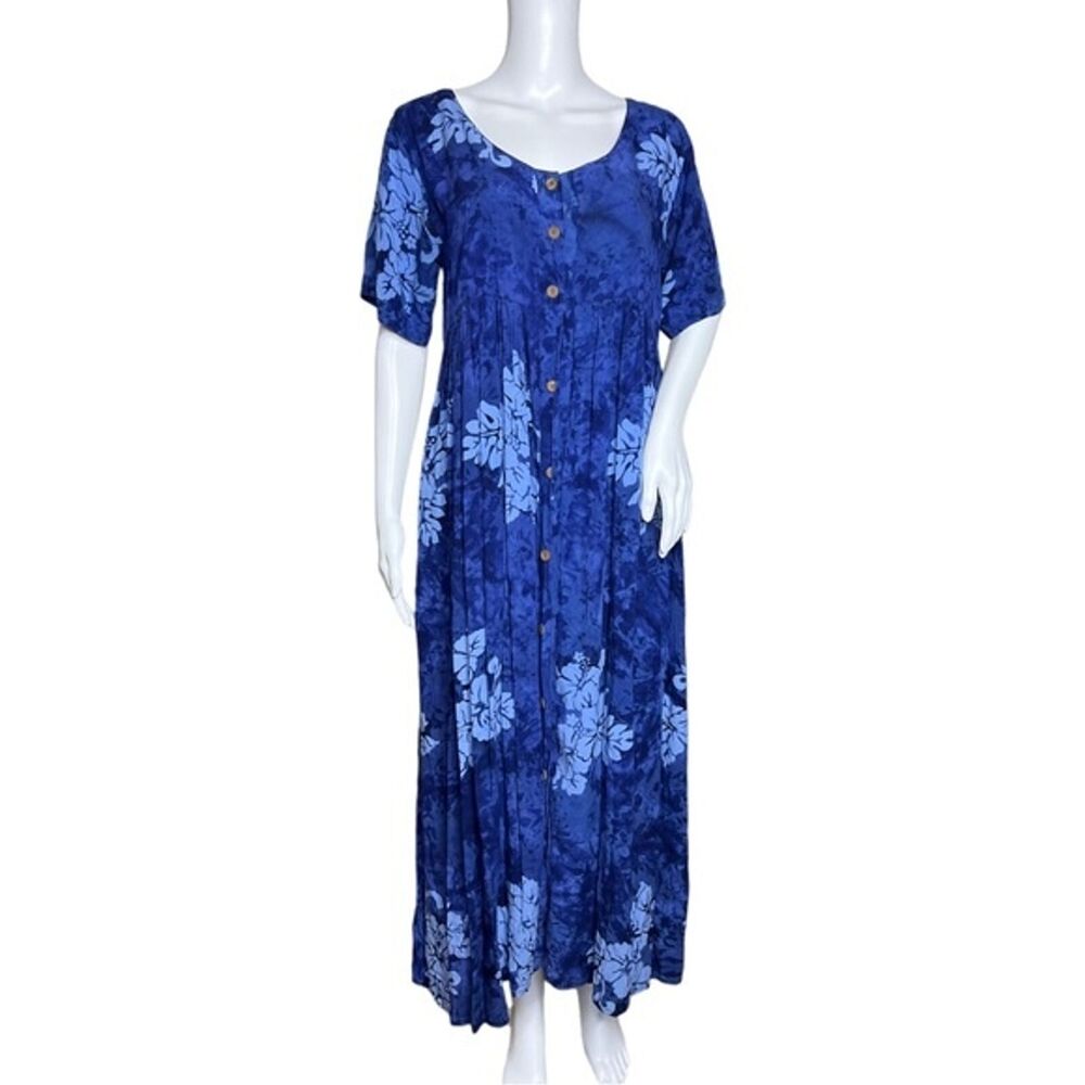 Touch of Hawaii Dress Womens Small Blue Floral Tropical Hibiscus Vacation Cruise